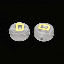 蓄光アクリルビーズ  水平穴  ランダムな混合文字でフラットラウンド  ゴールデンロッド  10x6mm  穴：2mm&nbsp;X-LACR-Q003-001B