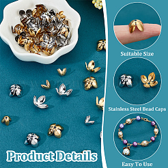 80個4スタイル304ステンレススチールビーズキャップ  4花びら  花  ミックスカラー  9~14.5x9~15x6.5~7.5mm  穴：1.4~1.6mm  20個/スタイル&nbsp;STAS-UN0045-92