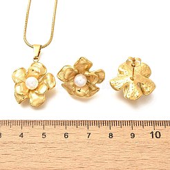 女性用304ステンレススチールペンダントネックレス＆スタッドピアスセット  プラスチック製の模造真珠ビーズ付きの花  イオンプレーティング（ip）  ゴールドカラー  15.75インチ（400mm）&nbsp;SJEW-C007-01A-G