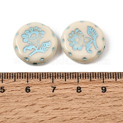 塗装された不透明アクリルビーズ  カメオビーズ  空色  ひまわりのフラットラウンド  18x5mm  穴：1.9mm&nbsp;AC-CBAA127-02B