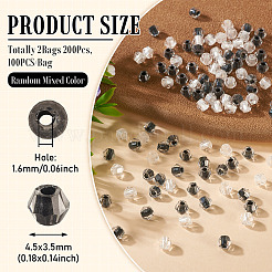 2袋200個入り透明ガラスビーズ  多面カット  双円錐形  ブラック  4.5x3.5mm  穴：1.6mm  100個/袋&nbsp;GLAA-TA0003-44G