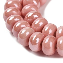 釉薬をかけた磁器製のロンデルビーズ  光沢のあるセラミックビーズ  ピンク  8.5x5.5mm  穴：1.8mm  約55個/連  28~30cm&nbsp;PORC-Q001-01I