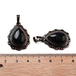 天然黒曜石ティアドロップペンダント  赤銅トーンの真鍮チャーム  28.5x20.5x7mm  穴：8x5mm&nbsp;G-K363-01R-19