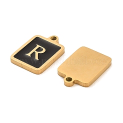 304ステンレスペンダント  エナメル  文字チャーム付きの長方形  ゴールドカラー  文字r  17.5x12x1.5mm  穴：1.5mm&nbsp;STAS-K265-11G-R