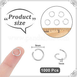304ステンレススチールオープン丸カン1000個  ステンレス鋼色  9x1mm  18ゲージ  1000個/セット&nbsp;STAS-UN0063-01