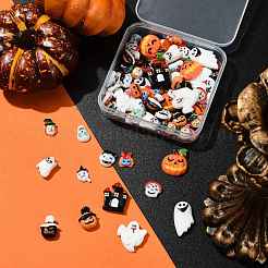 14 スタイルのハロウィーンテーマ蓄光樹脂デコデンカボション  混合図形  暗闇で光る  ミックスカラー  10.5~23.5x7.5~19x2.5~6mm&nbsp;CRES-FS0001-29