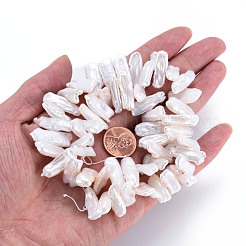 天然ケシパールビーズ連売り  養殖淡水パール  ナゲット  貝殻色  4~14x12~28x3~6mm  穴：0.6mm  約50~54個/連  15.35インチ（39cm）&nbsp;PEAR-S020-H04