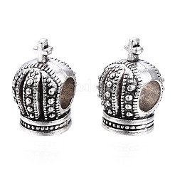 合金ヨーロピアンビーズ  大穴ビーズ  3 d個の王冠  アンティークシルバー  14x9x11mm  穴：5mm&nbsp;X-PALLOY-S079-021AS