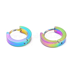 304ステンレススチール製ハギーフープピアス  リング  虹色  13.5x3mm  ピン：1mm  12のペア/カード&nbsp;EJEW-M284-30M-B
