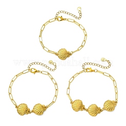 3個 3スタイル 304ステンレススチール シェルシェイプリンクブレスレット  女性用ペーパークリップチェーンブレスレット  18KGP本金メッキ  7.17~7.56インチ（18.2~19.2cm）&nbsp;BJEW-JB13855