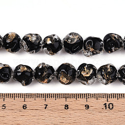 手作りの金箔ガラスビーズ連売り  ラウンド  ブラック  9~11.5mm  穴：1.2~1.4mm  約50個/連  19.69インチ（50cm）&nbsp;FOIL-N029-04E
