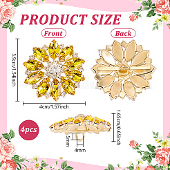 合金、ガラス、ラインストーンシャンクボタン4個  1穴  花  ゴールド  39x40x16.5mm  穴：5x4mm&nbsp;BUTT-FG0001-63A