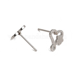 304ステンレススチールスタッドピアス金具  花とハート  カン付き  プラチナ  9.5x9.5mm  ピン：11mm&nbsp;SA-CBAAD0D-05P