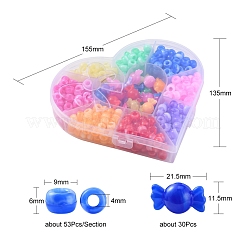 アクリルヨーロピアンビーズ  天然石風  大穴ビーズ  バレル＆ハート  ミックスカラー  9x6mm  穴：4mm&nbsp;MACR-YW0001-73