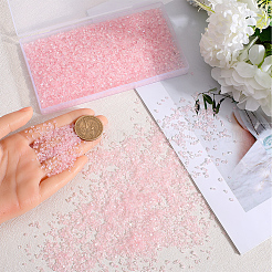 透明電気めっきの砕いたガラス工芸品  ABカラーメッキ  不規則なガラスチップ  ネイルアート用 diy 花瓶フィラー  ピンク  1.5~2x1.5~2mm  200 G /ボックス&nbsp;GLAA-SC0001-98A-03
