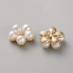 合金ラインストーンカボション  ABSの模造パールと  花  ライトゴールド  21x22x9.5mm&nbsp;FIND-WH0436-15A