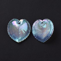UVメッキレインボー虹色アクリルパーツ  きらめき  ハートチャーム  薄緑  30.5x30x11mm  穴：1.8mm&nbsp;OACR-C003-08C