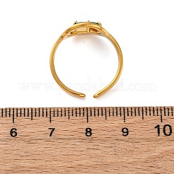 女性用304ステンレススチール調節可能なカフリング  中空リング  マイクロパヴェキュービックジルコニア付き  ゴールドカラー  グリーン  14mm  usサイズ7 1/4(17.5mm)&nbsp;RJEW-B126-06G-01