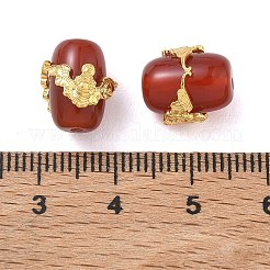 天然カーネリアン（染色・加熱処理済み）の柱状ビーズ  真鍮製の翼付き  カドミウムフリー＆鉛フリー  ラックめっき  長持ちメッキ  24KGP本金メッキ  12x10~10.5x10mm  穴：1.2mm&nbsp;GG-D002-13G-02