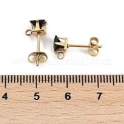 イオンプレーティング（IP）304ステンレススチールキュービックジルコニアスタッドピアス金具  正方形  ブラック  7x5.5mm  穴：1.4mm  ピン：0.8mm&nbsp;STAS-P373-06B-05