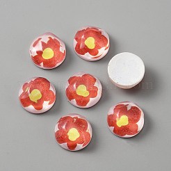 半透明の樹脂カボション  水の波紋半円花柄  レッドオレンジ  16x7.7mm&nbsp;AJEW-TAC0003-07A-1