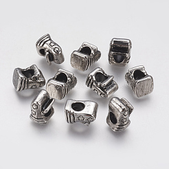 イオンプレーティング（IP）304ステンレススチールヨーロピアンビーズ  グローブ  大穴ビーズ  アンティークシルバー  12x8x9.5mm  穴：4.5mm&nbsp;STAS-J022-023AS
