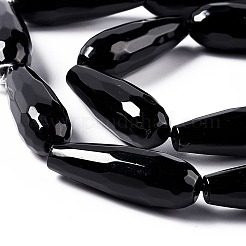 天然ブラックストーンビーズ連売り  多面カット  ティアドロップ  28~30x9.5~10.5mm  穴：1.2mm  約13個/連  14.65''~15.39''（37.2~39.1センチメートル）&nbsp;G-I328-04