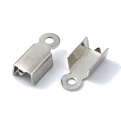 変色しない201ステンレススチールリボンクリンプエンド  長方形  ステンレス鋼色  9.5x4.5x3mm  穴：1.4mm&nbsp;STAS-C097-52P