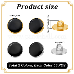 100色のプラスチックシャンクボタン2個  黒のエナメル  フラットラウンド  ミックスカラー  24l（15mm）x7.5~8mm  穴：3mm  50個/カラー&nbsp;BUTT-GA0001-12A