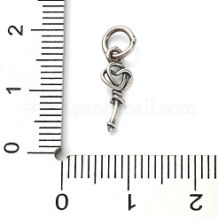 S925 スターリングシルバー ハート キーチャーム  丸カン付き  アンティークシルバー  14x5x2mm  穴：3.5mm&nbsp;STER-K183-02A-AS