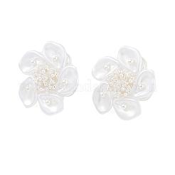 花の真鍮スタッドピアス  プラスチックパール付き  女性のための  ホワイト  925銀メッキ  24x24mm&nbsp;EJEW-L288-006S