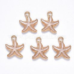 合金エナメルチャーム  ヒトデ  ライトゴールド  ホワイト  18x15x3mm  穴：2.5mm&nbsp;ENAM-S121-023D