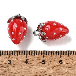 樹脂チャーム  ストロベリーチャーム  合金と  プラチナ  レッド  21x12.5x12mm  穴：1.5mm&nbsp;FIND-C096-01P-14