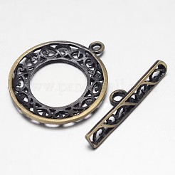 フィリグリーブラッシュドブラスリングマンテル  ニッケルフリー  アンティークブロンズ  リング：26x22x2mm  バー：6x26x4mm  穴：1mm&nbsp;KK-L116-28AB-NF
