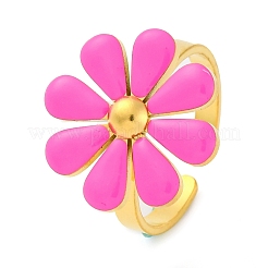 女性用304ステンレススチールエナメルスタッドリング  花  ショッキングピンク  調整可能  花：18x18mm&nbsp;RJEW-U023-01G-04