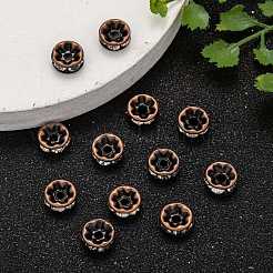 真鍮のラインストーンロンデルスペースビーズ  カドミウムフリー＆鉛フリー  赤銅鉱  クリスタル  8x4mm  穴：1.5mm&nbsp;RB-H035-29
