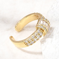 女性用真鍮マイクロパヴェキュービックジルコニアカフオープンリング  長持ちメッキ  ラックめっき  18KGP本金メッキ  透明  7mm  usサイズ7 1/4(17.5mm)&nbsp;RJEW-L343-04G-04