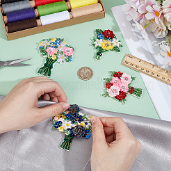 4個 4スタイル ガラスシードビーズ スパンコールフラワー 衣服アクセサリー  花束  ミックスカラー  65~80x57~68mm  1個/スタイル&nbsp;DIY-WR0004-72