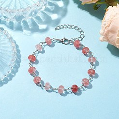 女性用チェリークォーツガラスロンデルビーズリンクブレスレット  7-7/8インチ（20cm）&nbsp;BJEW-JB10262-01