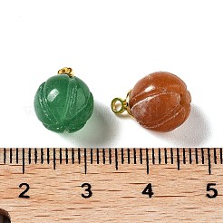 天然翡翠チャーム1セット  ゴールドトーン真鍮ビーズキャップペンダントベイル付き  秋  カボチャ  10x7.5mm  穴：1.6mm  20個/セット&nbsp;HJEW-FH0006-49
