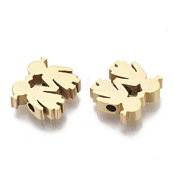304ステンレススチールビーズ  姉妹  ゴールドカラー  11.5x12.5x3mm  穴：2mm&nbsp;STAS-S079-173G