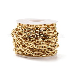 真鍮製の楕円形のリンクチェーン  溶接されていない  スプールで  カドミウムフリー＆鉛フリー  18KGP本金メッキ  14x6.5x2mm  6.5x5x2mm&nbsp;CHC-K013-07G