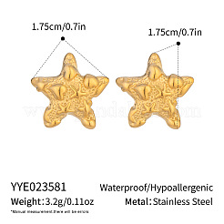 女性用304ステンレススチールスタッドピアス  スター  18KGP本金メッキ  17.5x17.5mm&nbsp;DT4159