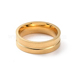 201ステンレススチール溝付きライン指輪女性用  ゴールドカラー  内径：17mm&nbsp;RJEW-I089-30G