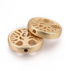合金ビーズ  命の木とフラットラウンド  鉛フリー＆ニッケルフリー＆カドミウムフリー  マットゴールドカラー  18x4mm  穴：1.5mm&nbsp;X-TIBEB-Q067-26MG-NR