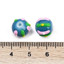 焼き絵の具、ガラス、エナメル、ビーズ  手描きのビーズ  ラウンド  スチールブルー  9.5x11mm  穴：1.2mm&nbsp;LAMP-R004-05H