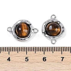 真鍮パヴェ天然タイガーアイフラットラウンドリンクコネクタチャーム  プラチナ  18x13x5.5mm  穴：1.6mm&nbsp;KK-U043-45P-D