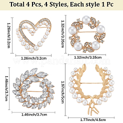 4個 4スタイル 合金ラインストーン ブローチ 衣類用  模造パールと  混合図形  32~50x32~50mm  1個/スタイル&nbsp;JEWB-CN0001-06