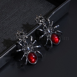 合金ラインストーンスタンドピアス  クモ  樹脂製ダングルピアス  ガンメタ色  40x33mm&nbsp;WG15A7C-01
