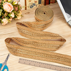 5ヤードのポリエステルリボン  刺繍入りの織りリボン  衣類用アクセサリー  ゴールド  2-1/8インチ（55mm）&nbsp;OCOR-MA0001-91B